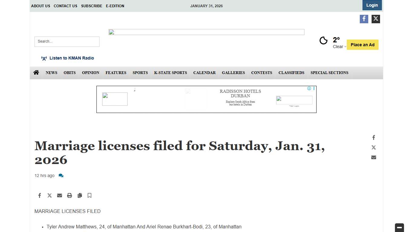 Marriage licenses filed for Saturday, Jan. 31, 2026 News themercury.com